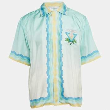 Casablanca Blue Printed Silk Short Sleeve Shirt L