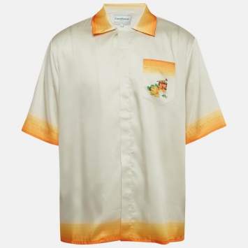 Casablanca Off-White Graphic Print Silk Satin Half Sleeve Tennis Shirt L
