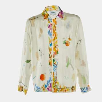 Pre Owned Casablanca Tennis Club Off White Printed Silk Shirt XL