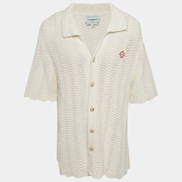 مملوكة مسبقًا Casablanca Cream Wavy Crochet Button Front Shirt L