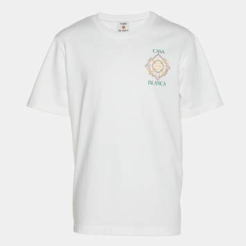 مملوكة مسبقًا Casablanca White Logo Print Jersey T-Shirts M