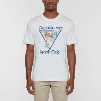 Pre Owned Casablanca White La Joueuse Graphic Jersey Tennis Club T-Shirt L