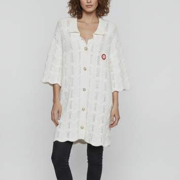 مملوكة مسبقًا Casablanca Off White Wavy Crochet Knit Button Front Shirt L