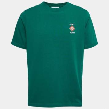 Pre Owned Casablanca Green Logo Print Cotton Crew Neck Half Sleeve T-Shirt L