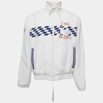 Pre Owned Casablanca White Par Avion Print Synthetic Shell Suit Track Jacket L