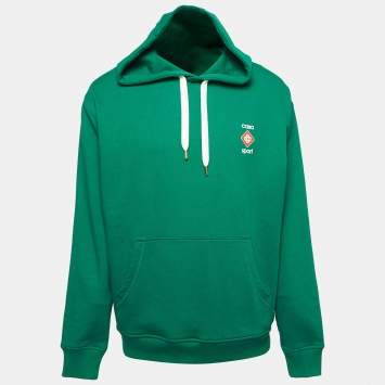 Pre Owned Casablanca Tennis Club Green Logo Print Organic Cotton Hoodie L