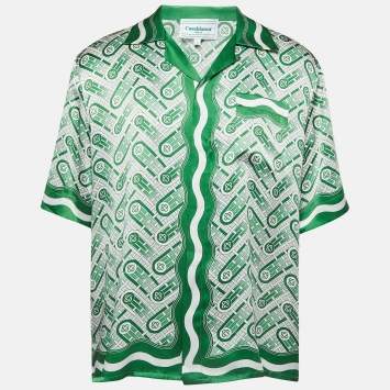 Pre Owned Casablanca Green Printed Satin Silk Shirt L