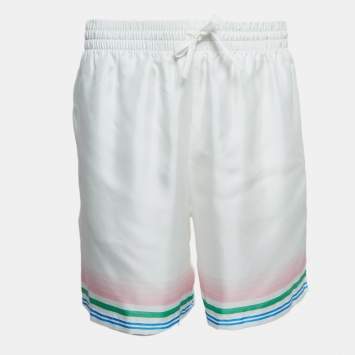 Casablanca Tennis Club Striped Satin Shorts L