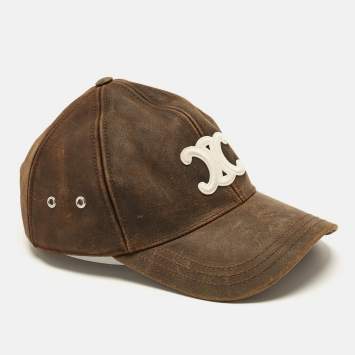 Pre Owned Celine Brown Logo Embroidered Suede Triomphe Baseball Cap M