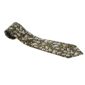 Pre Owned Céline Green Printed Traditional Silk Tie