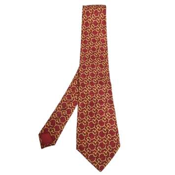 Pre Owned Celine Red Chain Printed Silk Tie