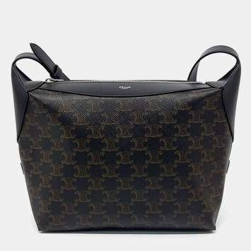 Celine Black Brown Coated Canvas and Leather Crossbody Bag