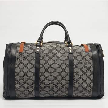 Pre Owned Celine Black/Grey Macadam Canvas and Leather Duffel Bag