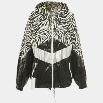 Pre Owned Celine Black Black /White Zebra Print Nylon Loose Cut Hooded Jacket XL