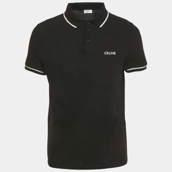 Pre Owned Celine Black Logo Embroidered Cotton Polo T-Shirt XL