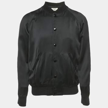 Pre Owned Celine Black Satin Button Front Bomber Jacket S