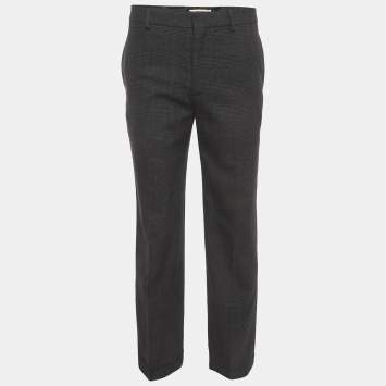مملوكة مسبقًا Celine Black Check Pattern Wool Straight Fit Trousers M