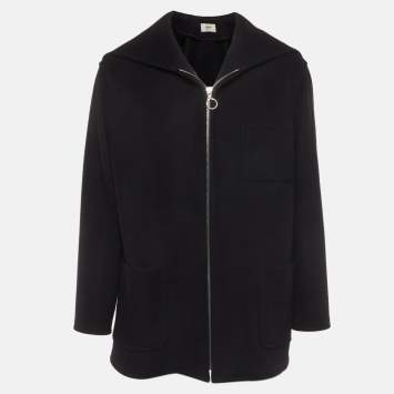 Pre Owned Celine Navy Blue Wool Open Collar Caban Jacket XL