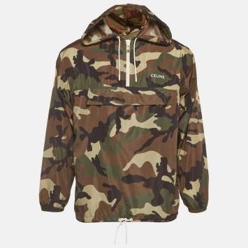 Pre Owned Celine Green Camouflage Print Nylon Anorak Windbreaker S