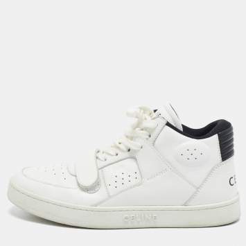 Pre Owned Celine CT-02 Size 39 White/Black Leather High Top Sneakers