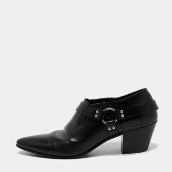 Pre Owned Celine Black Leather Ankle Length Boots Size 46