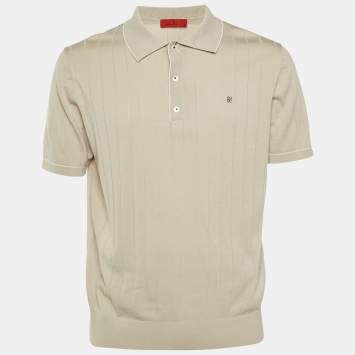 مملوكة مسبقًا CH Carolina Herrera Beige Logo Embroidered Knit Polo T-Shirt L