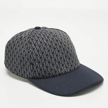 Pre Owned CH Carolina Herrera Navy Blue Monogram Canvas Baseball Cap S