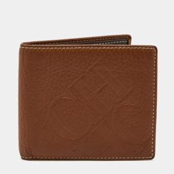 Pre Owned CH Carolina Herrera Brown Monogram Embossed Leather Bifold Wallet