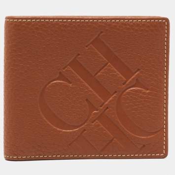 Pre Owned CH Carolina Herrera Brown Monogram Embossed Leather Bifold Wallet