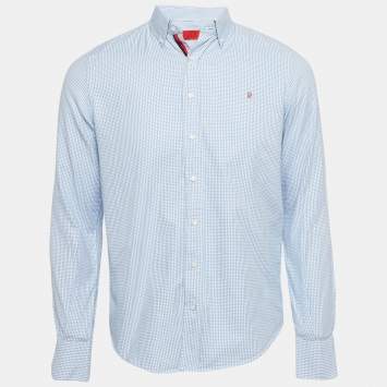 Pre Owned CH Carolina Herrera Blue Houndstooth Cotton Shirt S