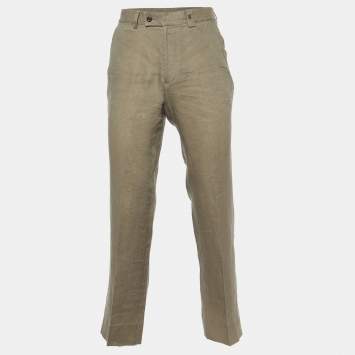 Pre Owned CH Carolina Herrera Brown Linen Regular Fit Trousers M