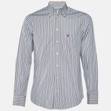 Pre Owned CH Carolina Herrera Multicolor Stripe Logo Embroidered Cotton Shirt M