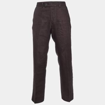 Pre Owned CH Carolina Herrera Brown Linen Regular Fit Trousers L