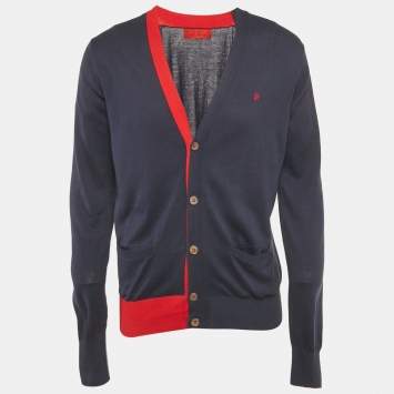 Pre Owned CH Carolina Herrera Blue Cotton Knit Cardigan M