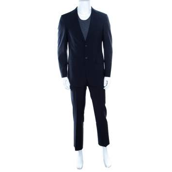 Pre Owned CH Carolina Herrera Navy Blue Wool Contrast Lined Tailored Suit M