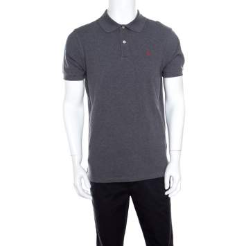 Pre Owned CH Carolina Herrera Grey Honeycomb Knit Logo Embroidered Polo T-Shirt M