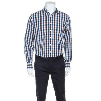 Pre Owned CH Carolina Herrera Gingham Check Cotton Button Down Shirt L