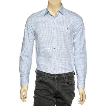 Pre Owned CH Carolina Herrera Blue & White Check Cotton Button Front Shirt S