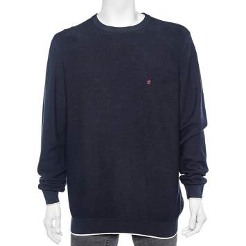 Pre Owned CH Carolina Herrera Navy Blue Cotton Knit Pullover L 