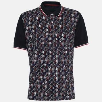 Pre Owned CH Carolina Herrera Navy Blue Logo Printed Cotton Pique Polo T-Shirt XXL