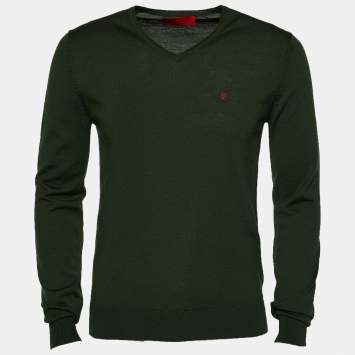 Pre Owned CH Carolina Herrera Green Knit V Neck Long Sleeve Sweater M