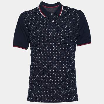 Pre Owned CH Carolina Herrera Navy Blue Logo Print Cotton Pique Polo T-Shirt XXL
