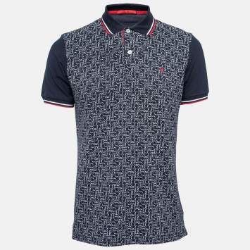 Pre Owned CH Carolina Herrera Navy Blue Logo Printed Cotton Pique Polo T-Shirt L