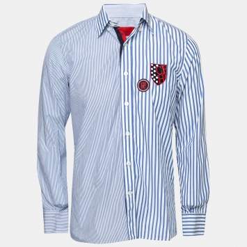 Pre Owned CH Carolina Herrera Blue Striped Cotton Button-Down Shirt M