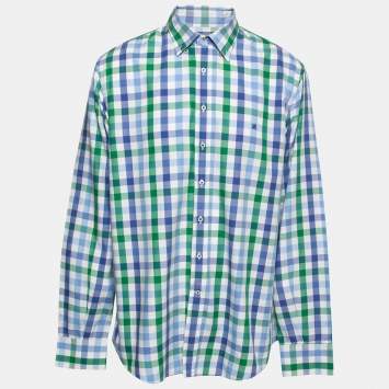 Pre Owned CH Carolina Herrera Blue Multicolor Check Patterned Cotton Button Down Shirt 2XL