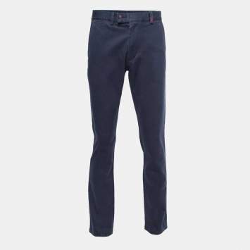 Pre Owned CH Carolina Herrera Navy Blue Cotton Trousers L