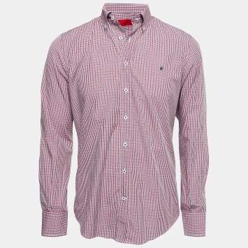 Pre Owned CH Carolina Herrera Navy Blue/Red Plaid Cotton Full Sleeve Shirt M