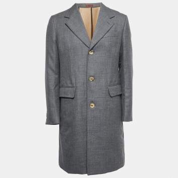 Pre Owned CH Carolina Herrera Grey Wool Single-Breasted Coat M