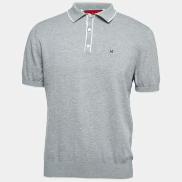 Pre Owned CH Carolina Herrera Grey Logo Embroidered Cotton Polo T-Shirt M