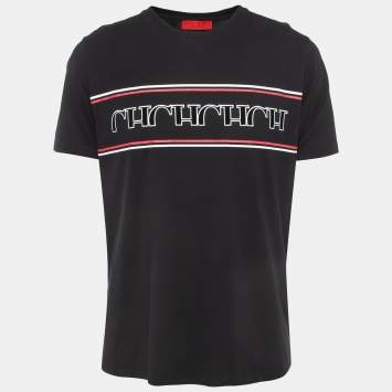 Pre Owned CH Carolina Herrera Black Printed Cotton T-Shirt L